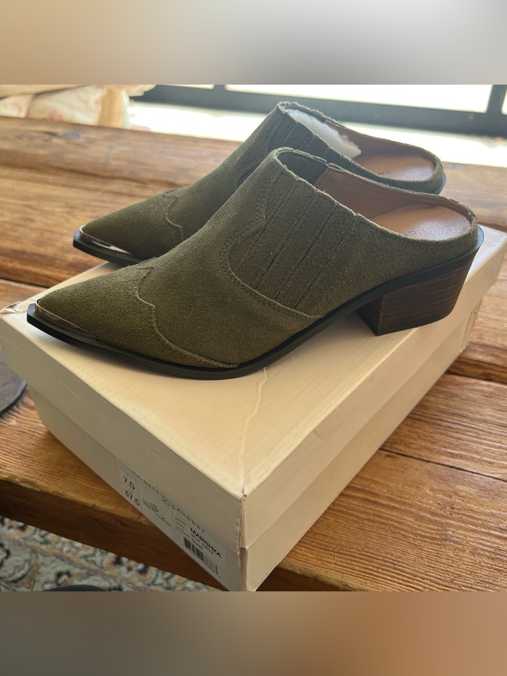 Chinese Laundry Olive Suede Pointed-Toe Mule